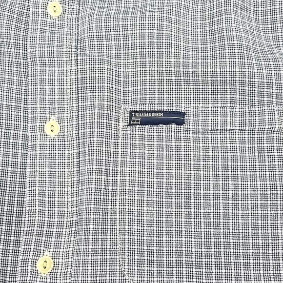 Tommy Jeans Extra Large Short Sleeve Button Down Blue & White Plaid Shirt - Picture 4 of 4